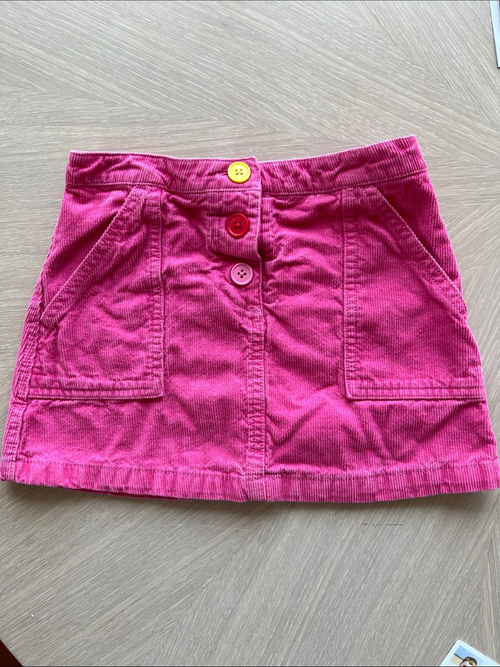 Mini Boden Bright Pink Corduroy Skirt with Colorful Buttons
